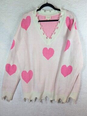 1.4.3. Story by Line Up Pink Heart V-Neck Sweater with Cream Trim